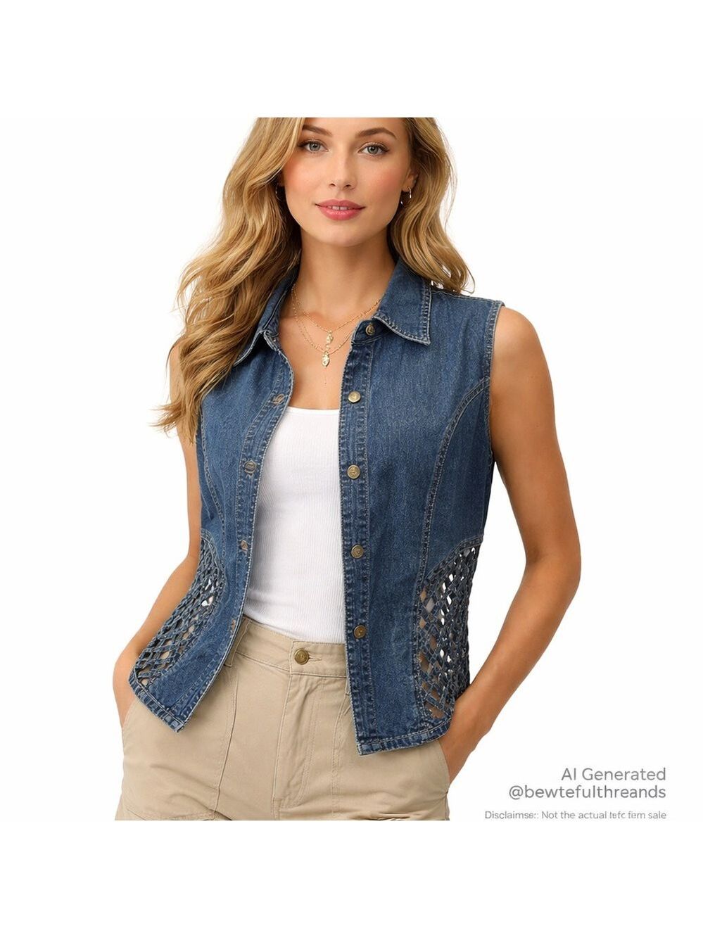 NIKKY Jeans L Blue Vintage Denim Vest Lattice Sides 80s